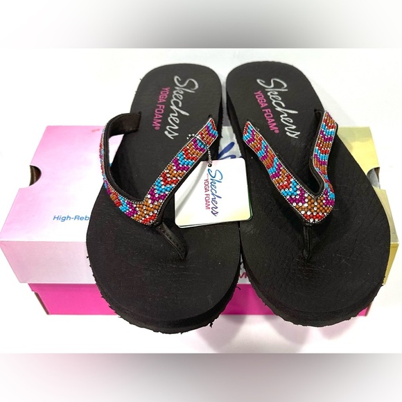 Skechers Women's Meditation Tribe Vibez Chocolate Flip Flop Sandals Size 8 - Picture 5 of 11